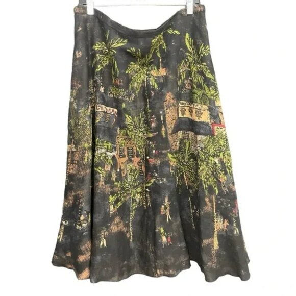 Chico’s Embellished Palm Tree Landscape Skirt Women’s Size 1 Medium - Picture 2 of 4